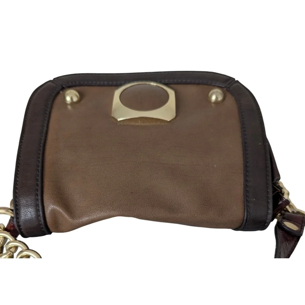 Y2K Brown Chain Strap Shoulder Bag Purse Small Faux Leather Brown Classic Office